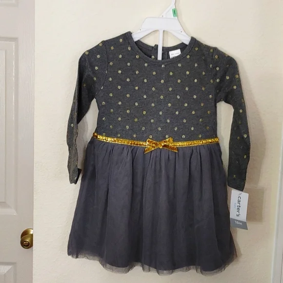 Carter's | Dresses | Carters 2pc Gray And Gold Long Sleeve Baby Girls Dress  Size 8m Nwt | Poshmark